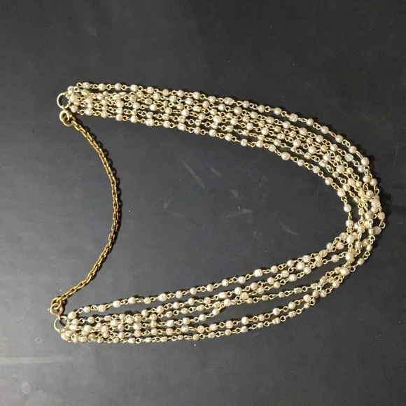 Gold Tone Cream Faux Pearl Multi Strand Statement Necklace - Picture 1 of 4